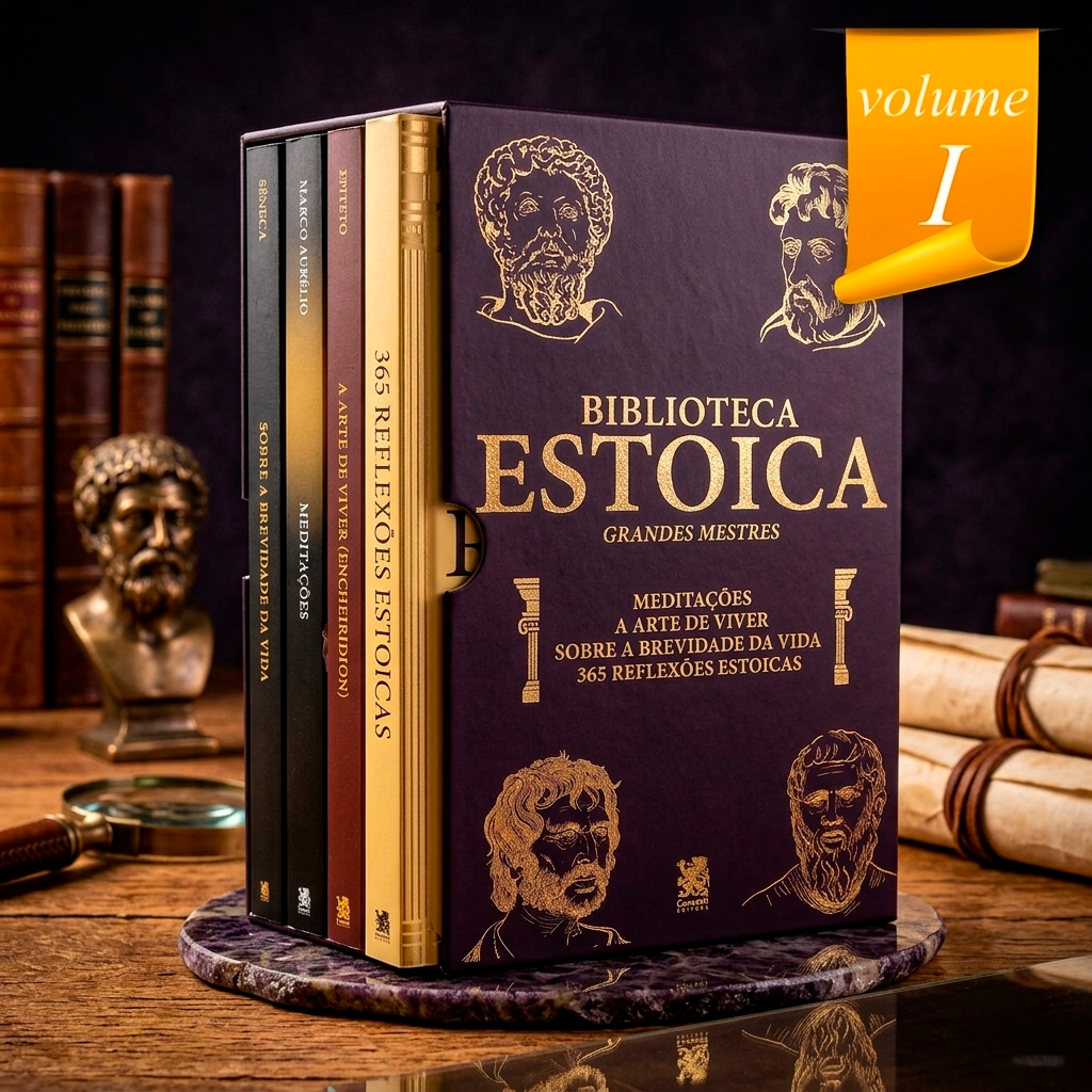 Box Biblioteca Estoica Vol. I com 4 livros — capa de colecionador roxa com dourado